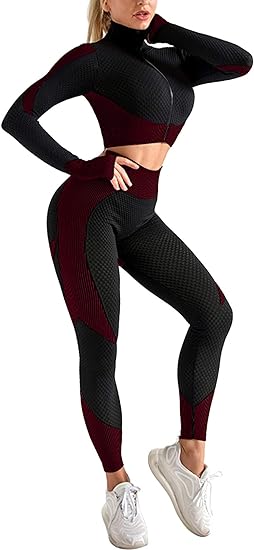 Women's 2-piece tracksuit workout set - high-waisted leggings and crop top